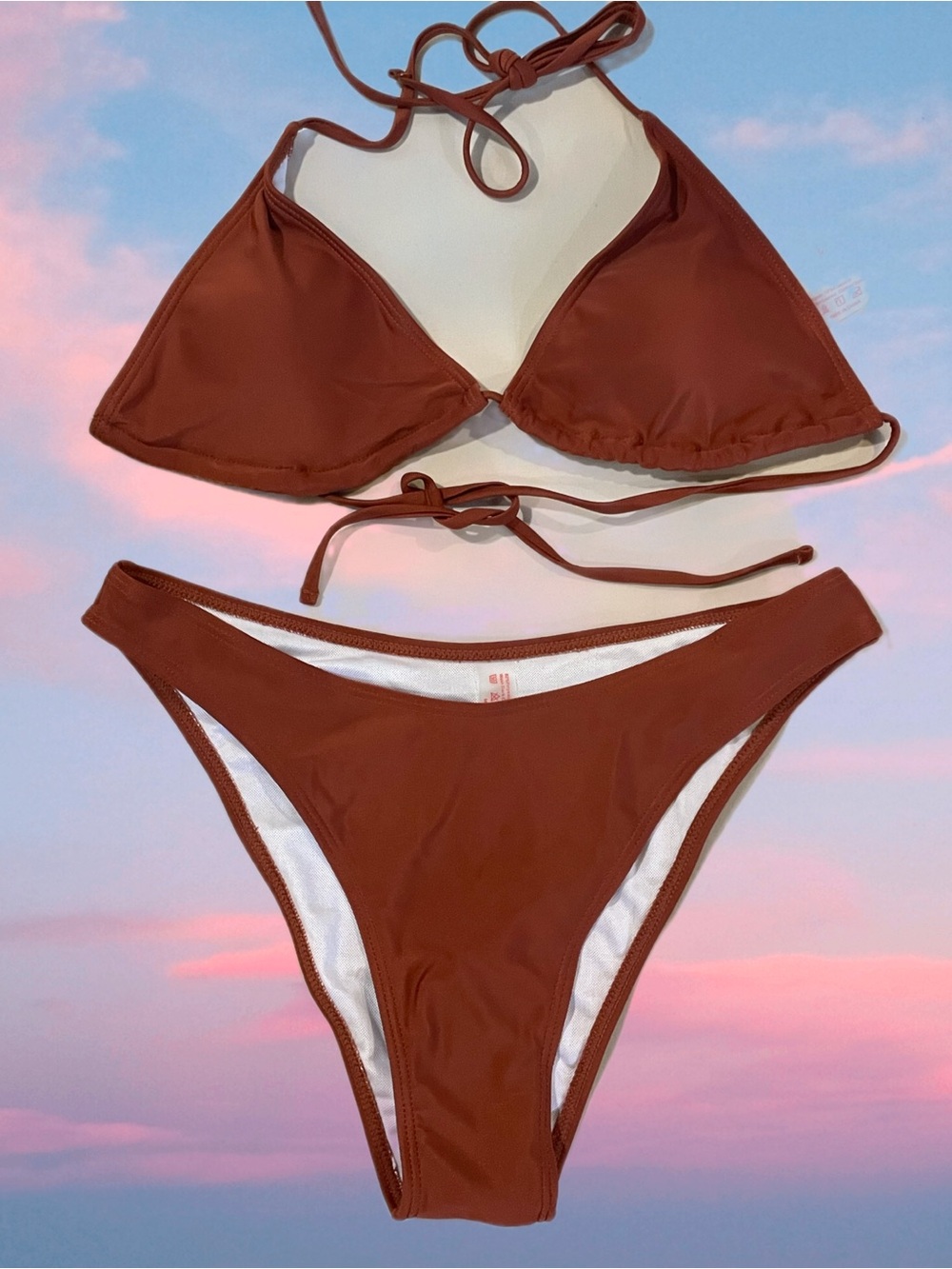 3 piece- ROMWE -Rust-Triangle Tie Bikini Set